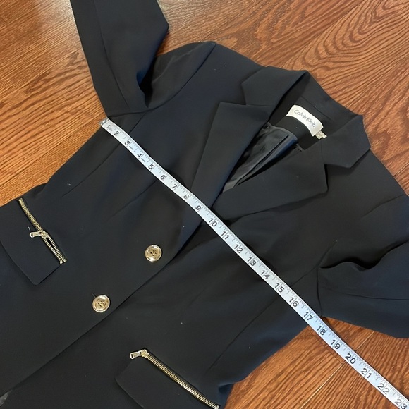 Calvin Klein women’s black blazer with 2 gold button closure gold zip pockets 4 - Picture 9 of 11